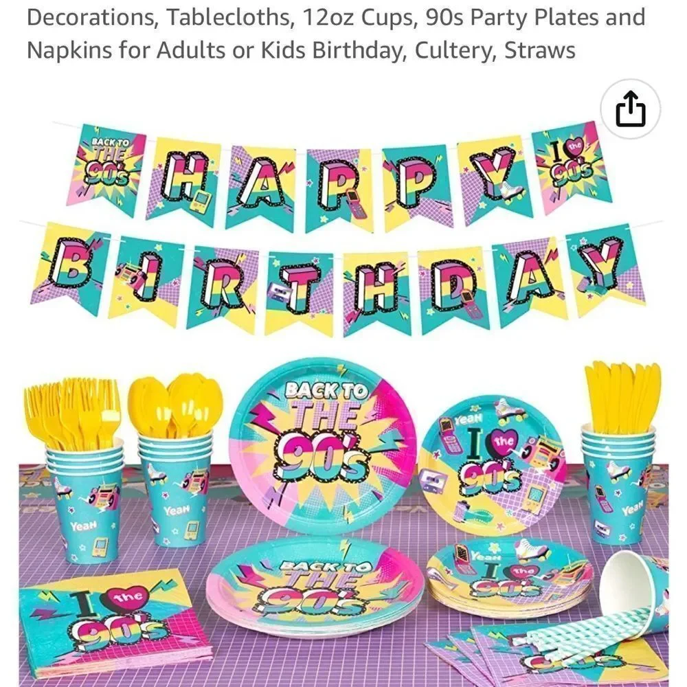 90’s Birthday Party decorations Serves 16, set of 130 NWT